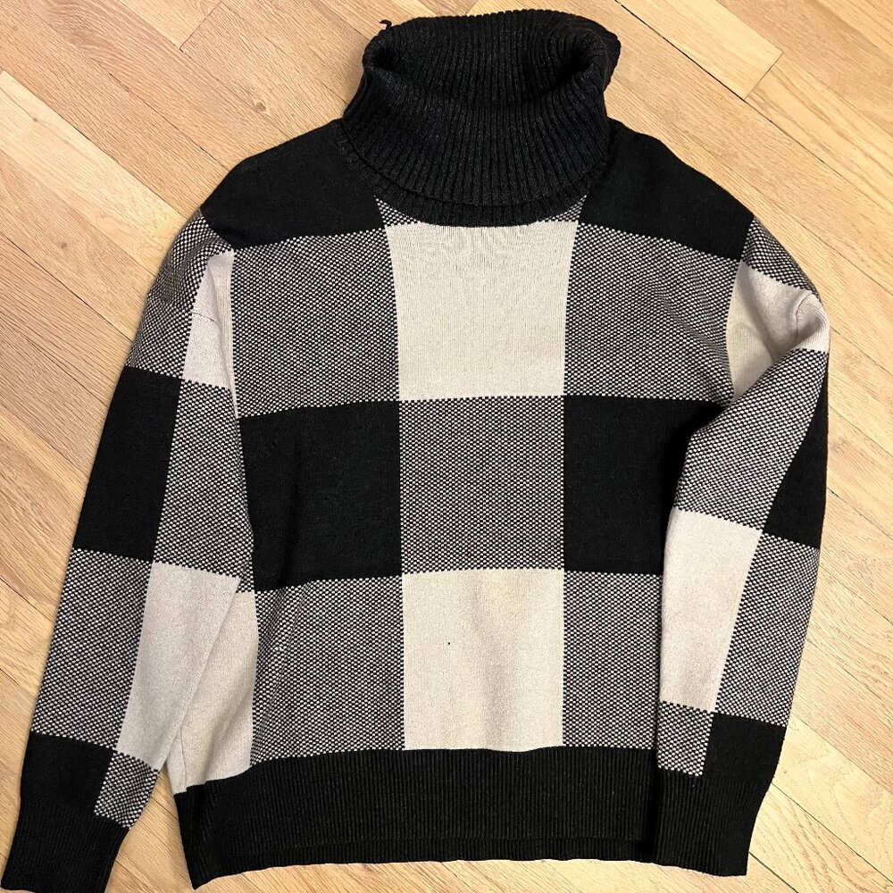 Like New Tahari Womens Turtle Neck Plaid Block Print Sweater Sz XL